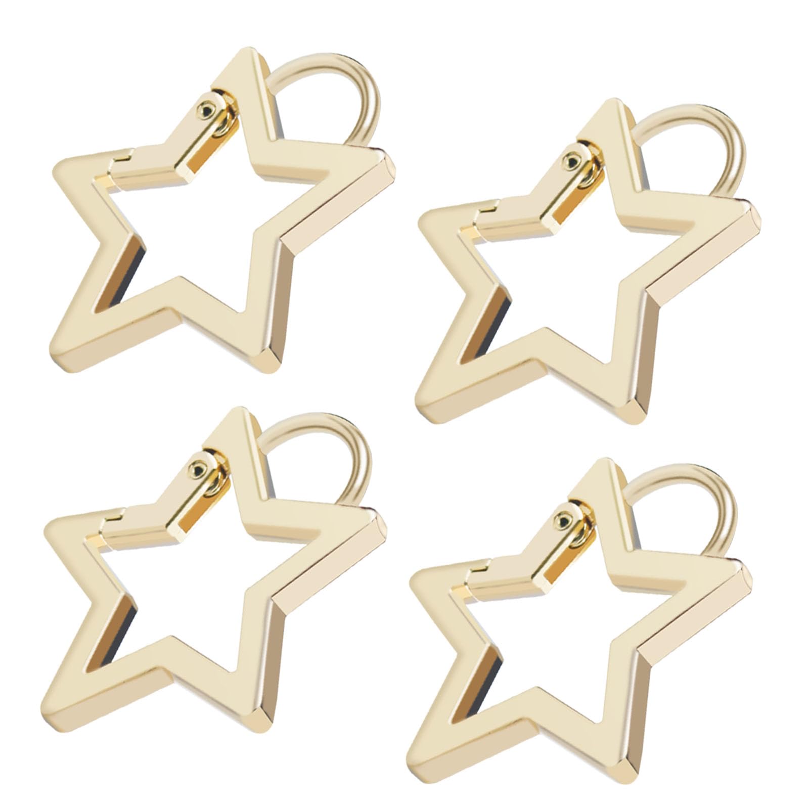 4 PCS Star Carabiner, Star Carabiner Clip, Zinc Alloy Keychain Clip with 2 Sizes, Spring Snap Keychain Clip for Camping, Hiking, Fishing, Outdoor Travel (M, Gold)
