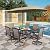 PHI VILLA 8 Piece Patio Dining Set with 13ft Patio Umbrella (Beige), 6 Outdoor Padded Swivel Dining Chairs & 1 Large Metal Dining Table with 1.9" Umbrella Hole, for Lawn Garden Backyard