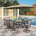 PHI VILLA 8 Piece Patio Dining Set with 13ft Patio Umbrella (Beige), 6 Outdoor Padded Swivel Dining Chairs & 1 Large Metal Dining Table with 1.9" Umbrella Hole, for Lawn Garden Backyard