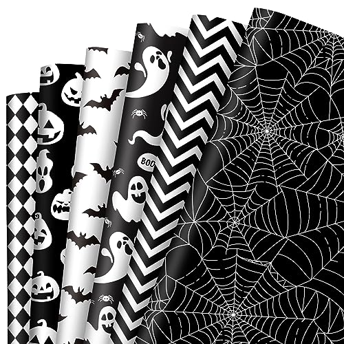 Papier cadeau d'Halloween noir et blanc fantôme citrouille AnyDesign