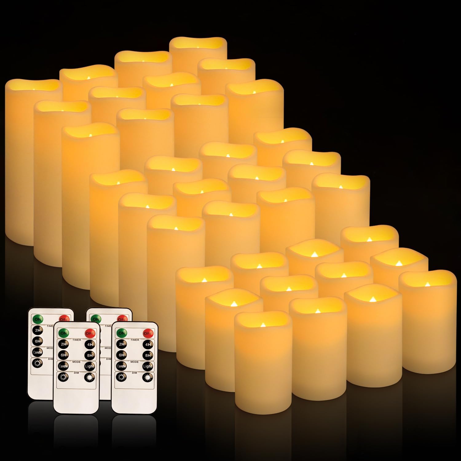 36 Pack Waterproof Flameless LED Candles - Outdoor Battery Operated Candles with Remote & Timer, Realistic Flickering Flame, Safe for Porch, Patio, Weddings, Parties & Home Decor - Image 4