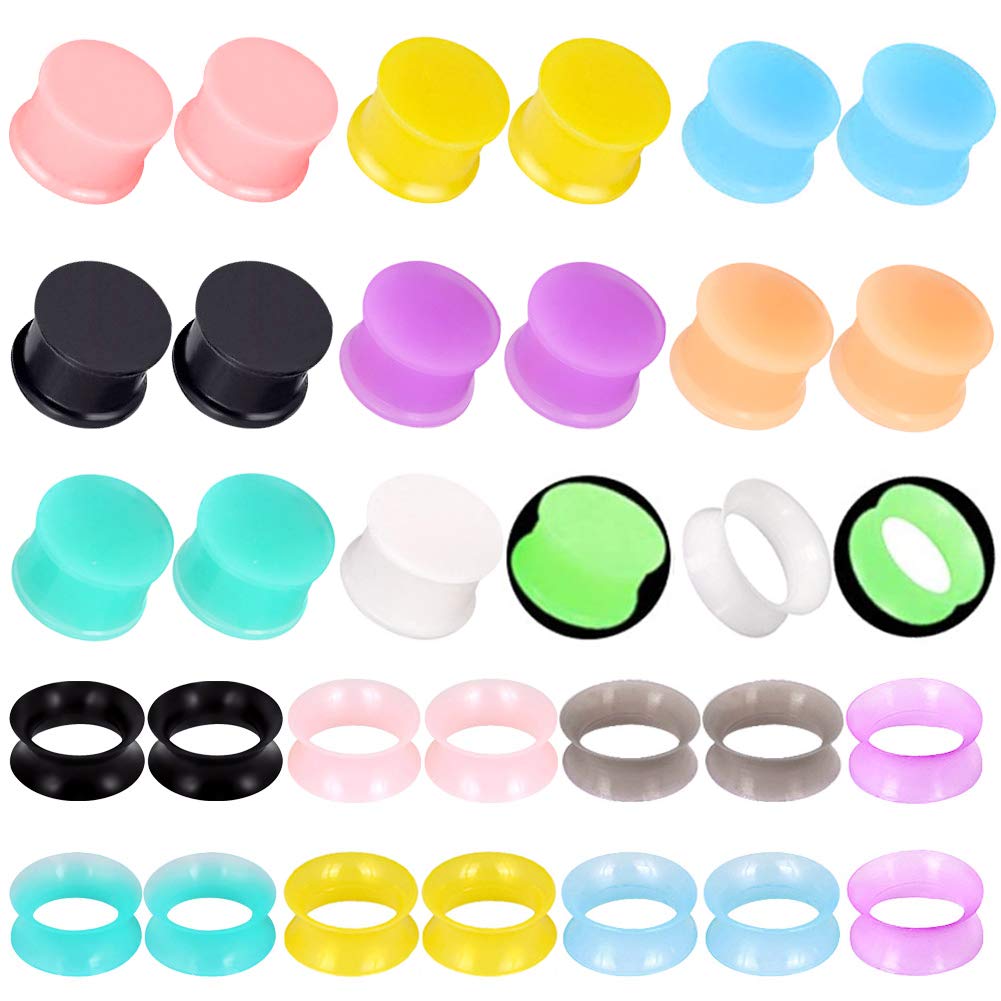 32pcs/54pcs Silicone Ear Tunnels and Plugs Double Flared Soft Flexible Gauges Piercings 2g-5/8