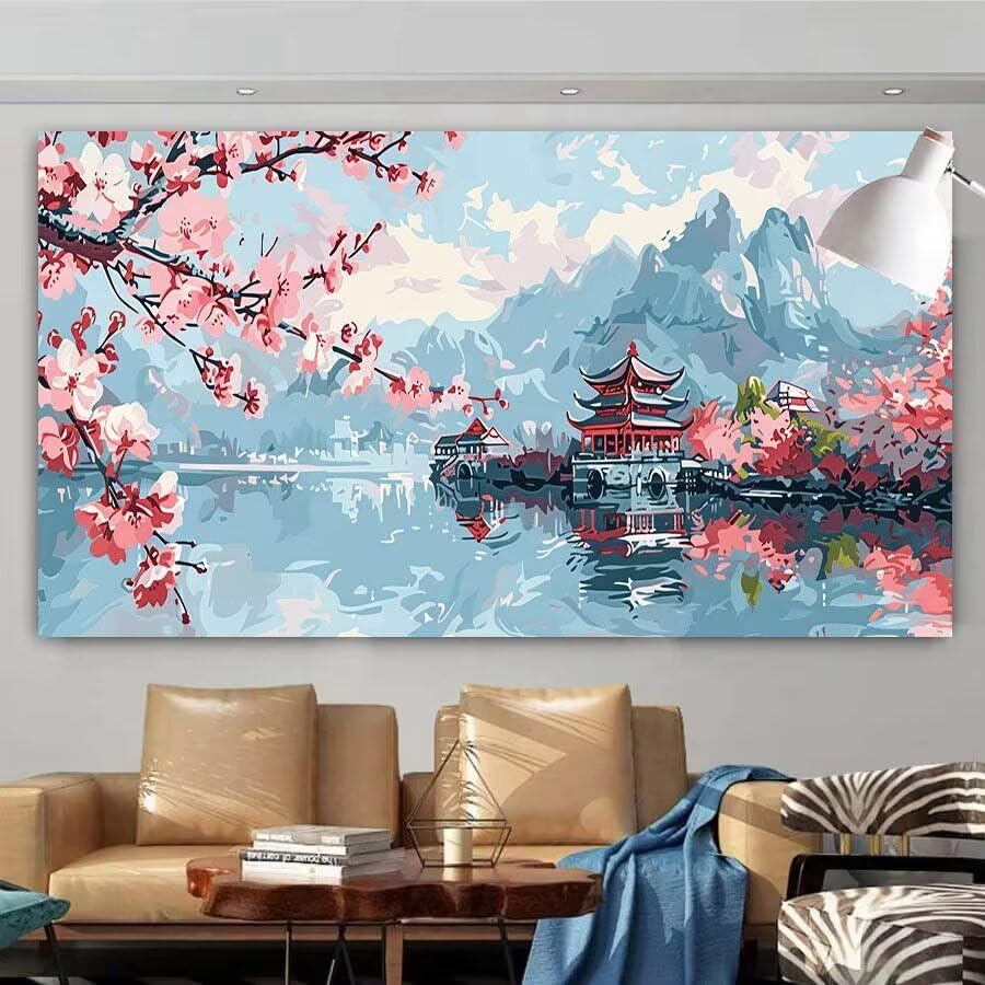 Peinture diamant adulte Fleur Lac 60x120cm | Kit complet broderie diamant X-262