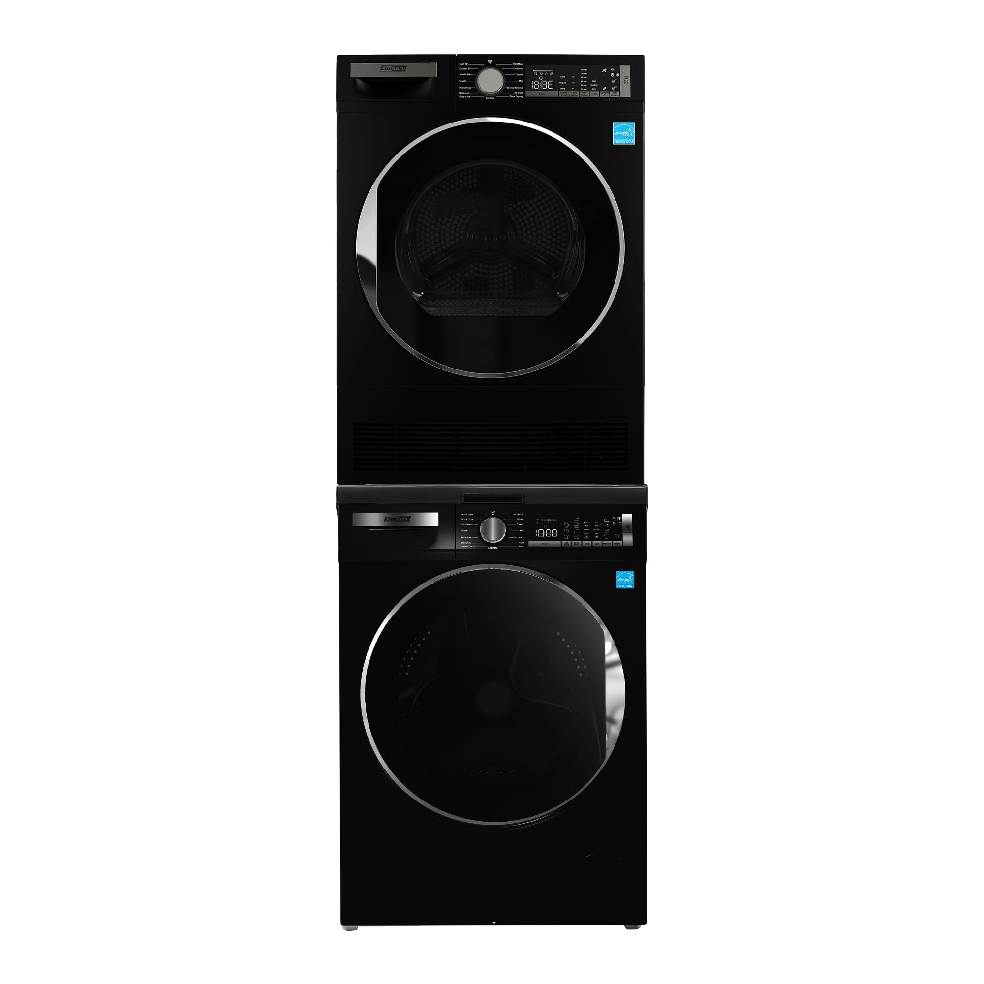 Conserv Front Load Washer &amp; Condensing Dryer, 2.2 cu ft Washer (110V) + 4 cu ft Dryer (220/240V), ENERGY STAR, 15 Cycles, Stainless Steel Drum, LED Display, Compact Laundry Pair (Matte Black)