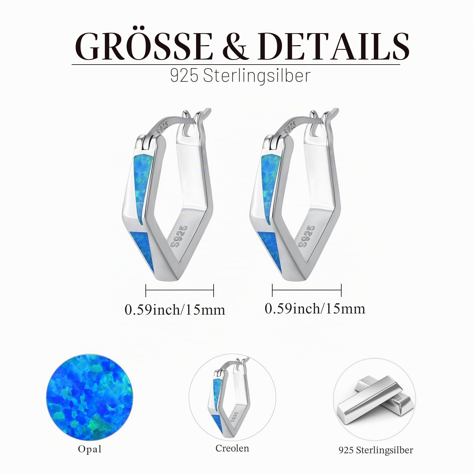 Opal Ohrringe Silber 925 Creolen Ohrringe Opal Hypoallergene Huggie Creolen Ohrringe Schmuck Geschenke für Damen