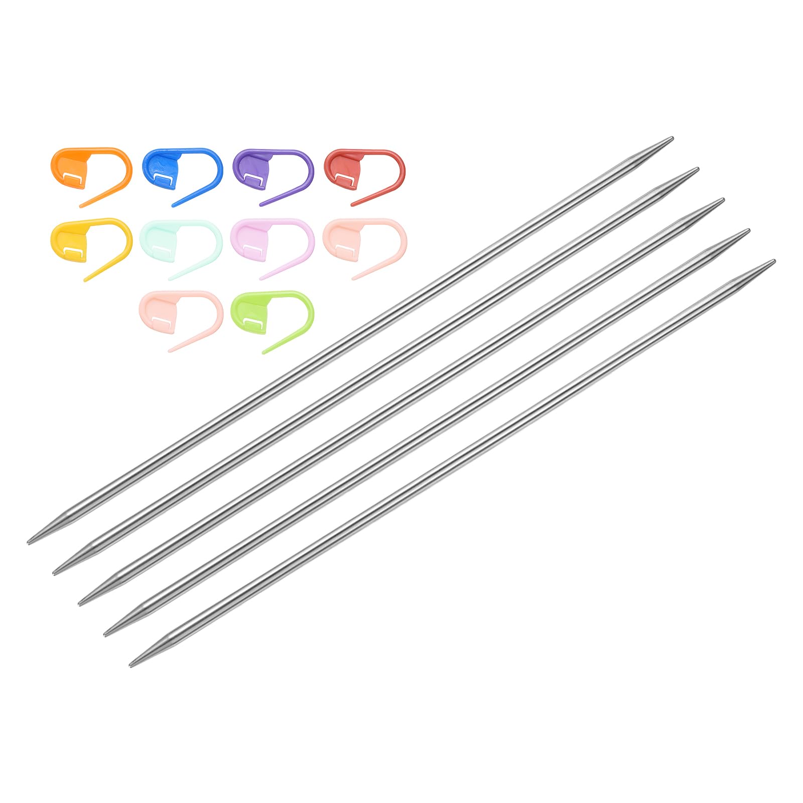 sourcing map 5Pcs US 6(4mm) Double Pointed Knitting Needle 7.87 Inches Length Stainless Steel Sweater Stitching Needles with 10 Stitch Marker for Handmade Projects DIY Knitting