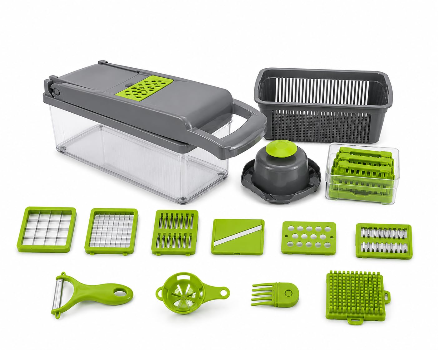 Cortador de Legumes 16 Peças com Lâminas em Aço Inox e Recipiente