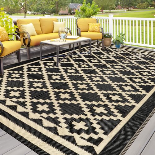 Capslpad Outdoor Rug Waterproof 150x245cm Plastic Straw Rugs Reversible UV Resistant Picnic Blanket RV Camping Rug Recycled Area Rug for Backyard Deck Terrace Garden Beach Picnic Balcony Decor