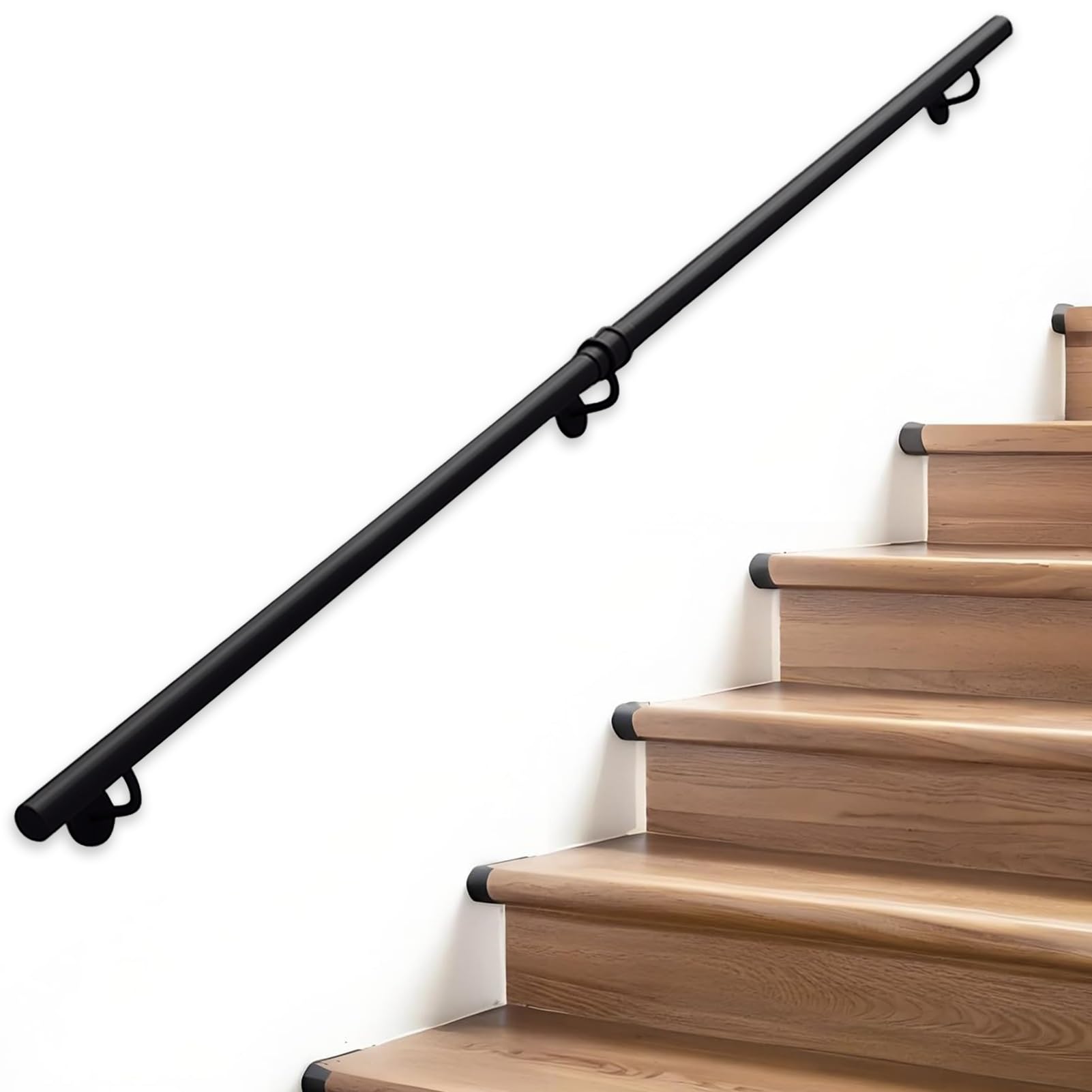 Gyeqxkt Black Wrought Iron Stair Hand Railing Kit 5Ft15ft Adjustable Banister Rail With Metal Brackets Safety Grab Bars For Elderly Durable Stair Safety Solution (14Ft/420Cm)
