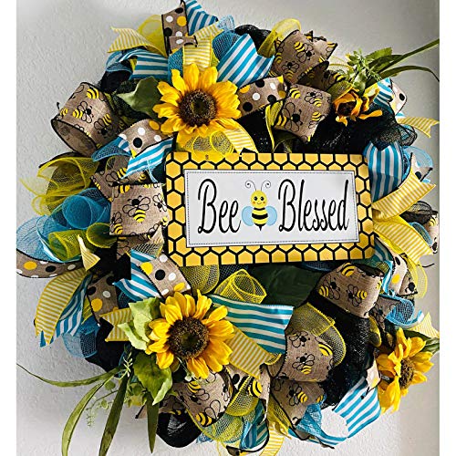 image for EZ Tuxedo Bee Sunflower Wreath,Artificial Garland Hanging Pendants Orn