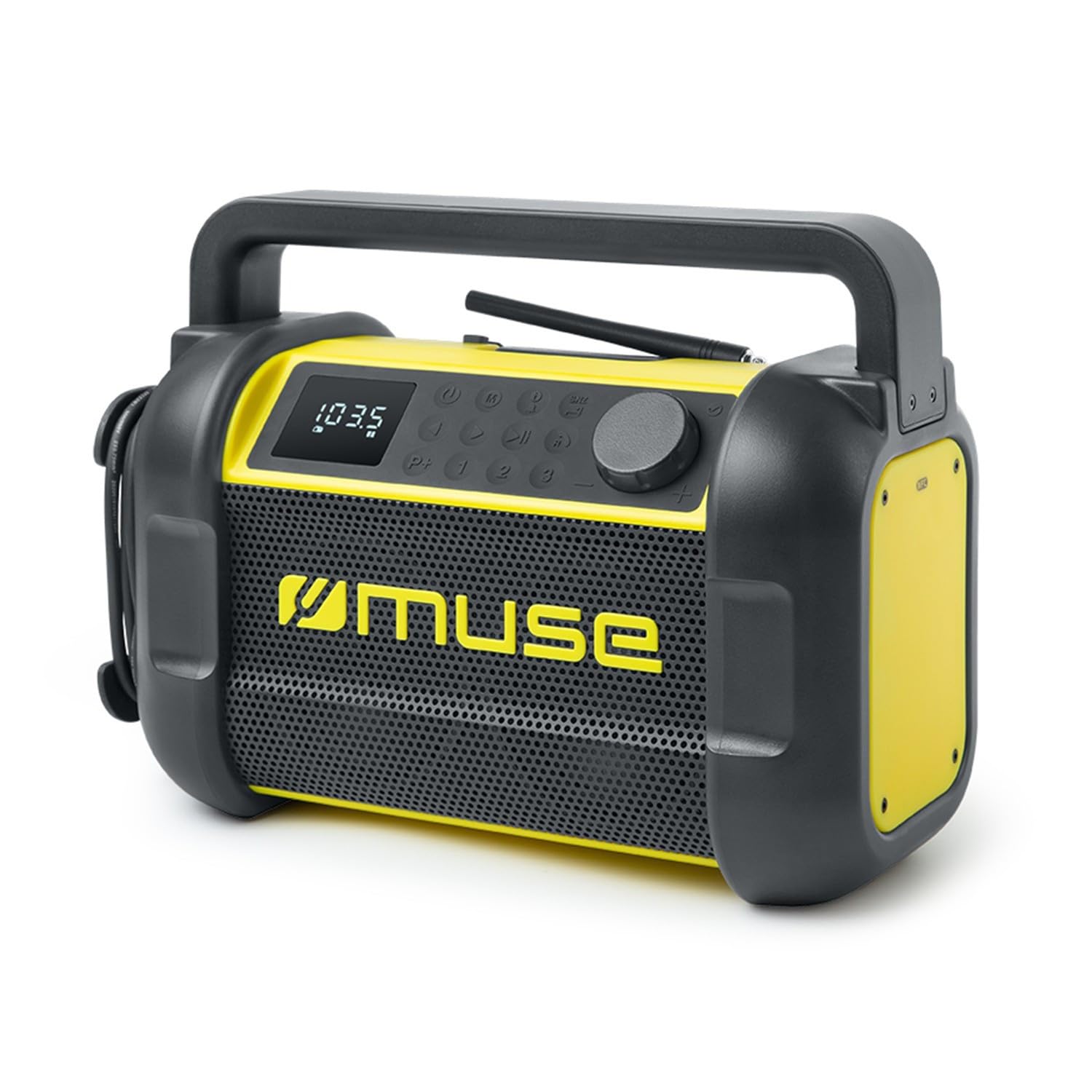 Radio de Chantier Robuste - Muse M-928 BTY - étanche à la poussière et aux éclaboussures (IP64), Bluetooth, Radio FM, Noir/Jaune