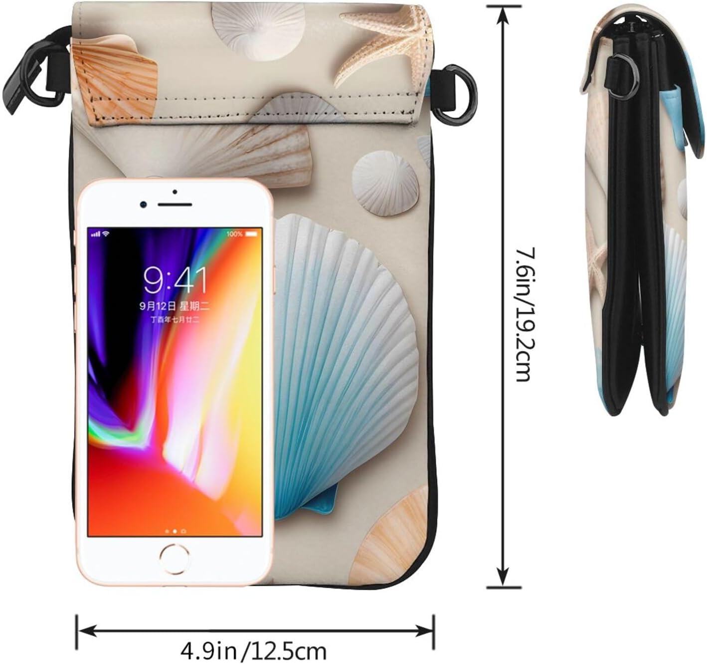 Small Cell Phone Purse 7.6x4.9in YYHWHJDE Beach Theme Seashells Pattern Fashionable, Practical, and Multifunctional for Walking, Camping, Shopping, Travel