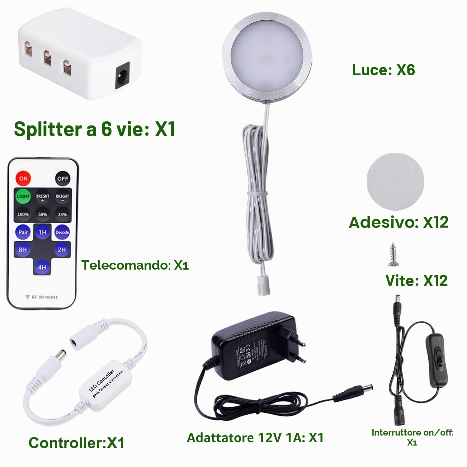 AIBOO Luci Per Armadi A Led, Set Di 4 Completi Inclusi Tutti Gli Accessori, Alluminio, 12,00 Watt 12,00 Volt 6 Bianco Naturale 4000K