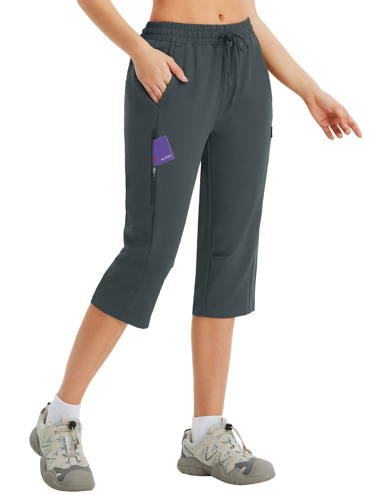 baleaf Women's 15" Long Shorts Below The Knee Capri Hiking Cargo Shorts Lightweight Quick Dry Elastic Waist for Casual
