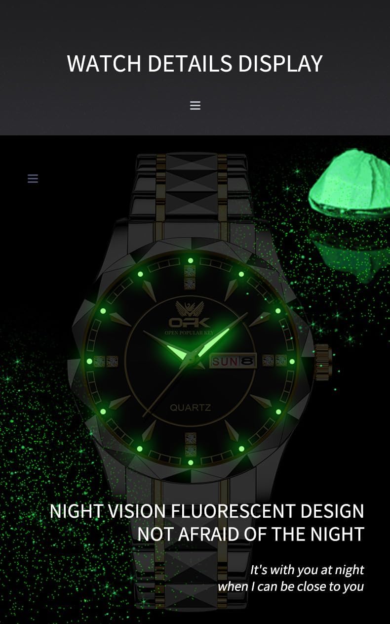 OPK Men's Wrist Watch Analog Stainless Steel Business Dress 41mm Large Dial Men Watch Waterproof Luminous Calendar Luxury Casual Watches for Men