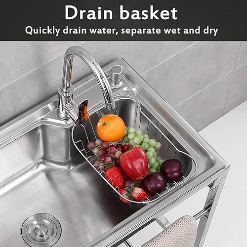 Miniatura 3 de Fregadero de catering independiente, fregadero de acero inoxidable 304 para baño de perros, garaje, jardín, cocina, caravana, fácil de limpiar