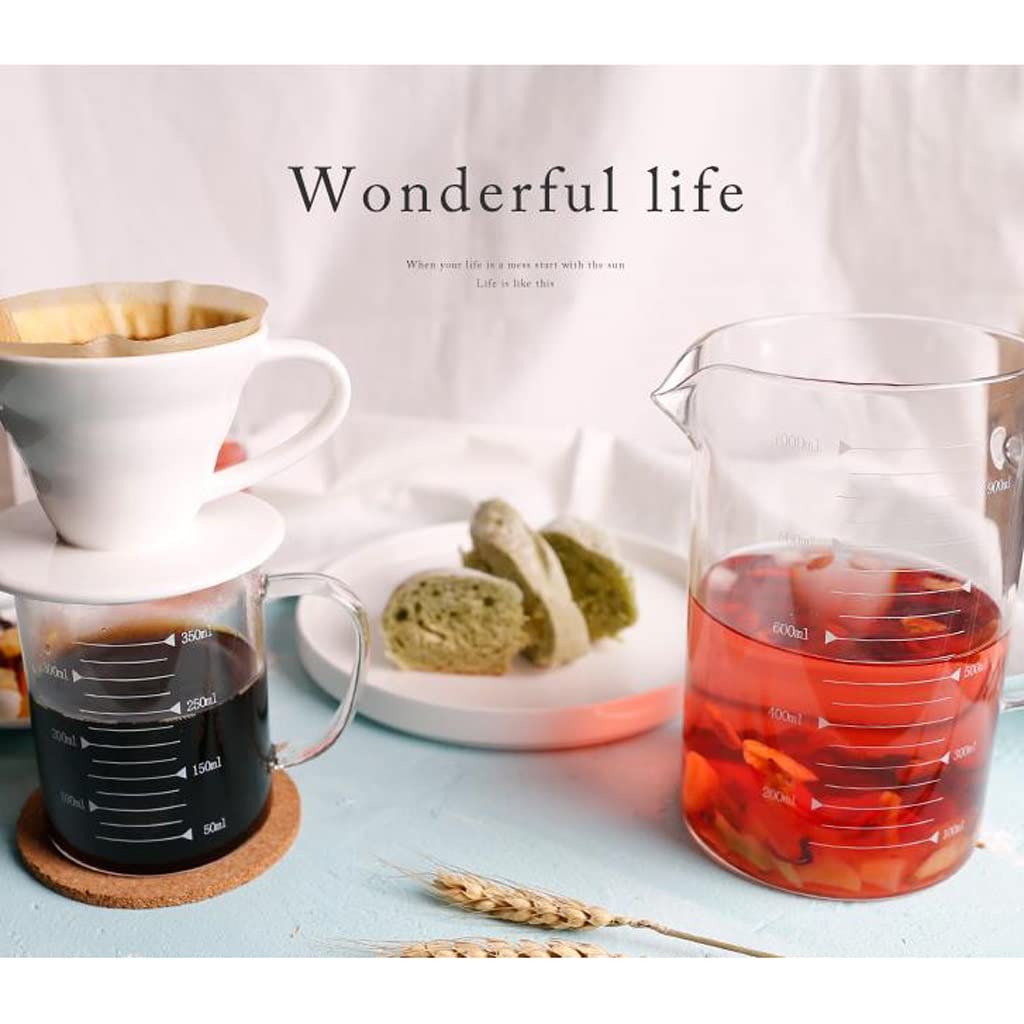 Verre épaissi Tasse à mesurer graduée Café infusé à la Main Pot de Partage Verre Simple résistant à la Chaleur Bécher de Grande capacité Durable (Transparent)