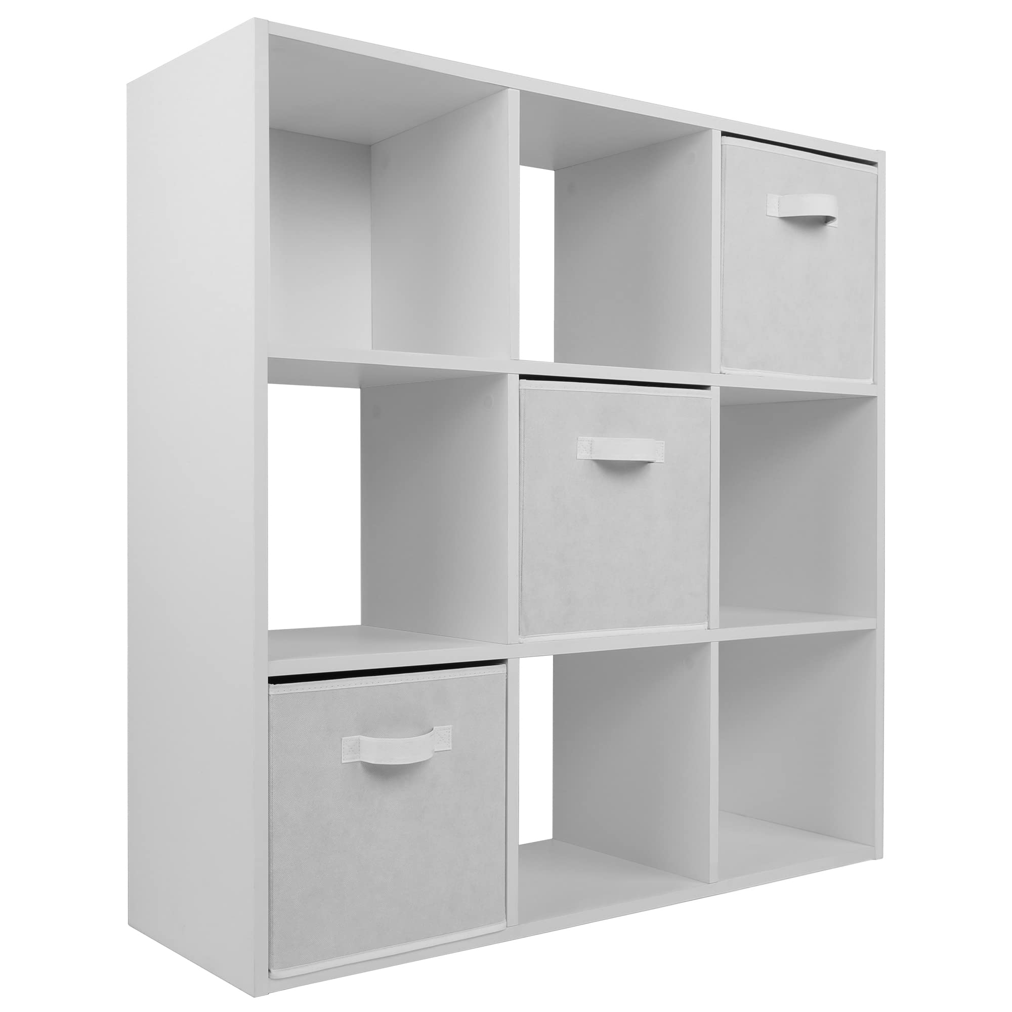 Charles Jacobs White 9 Cube Storage Shelving Unit + 3 White Fabric Drawers