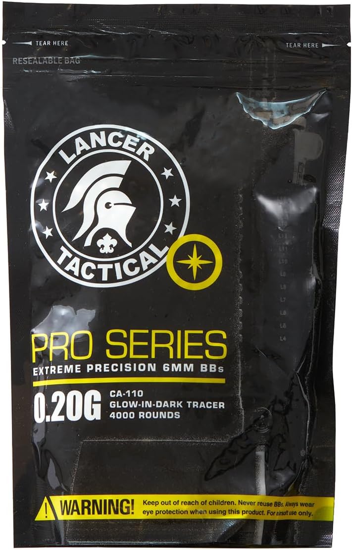 Lancer Tactical Airsoft Pellets BBS 6mm Glow-in-The-Dark Green Tracer 4000 RDS 0.20g Airsoft BBS
