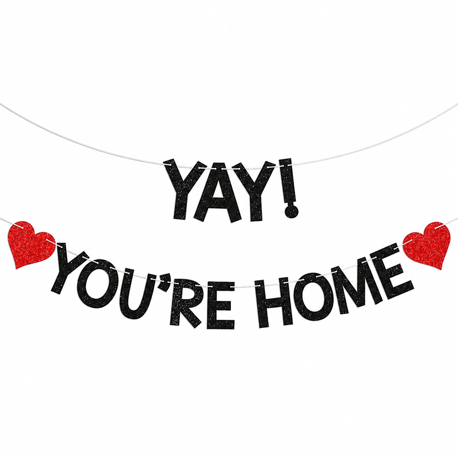 Mistillion Black Glitter "Yay! You're Home" Welcome Banner, Reusable Paper Garland Decoration for Welcome Back Party, Homecoming, Housewarming