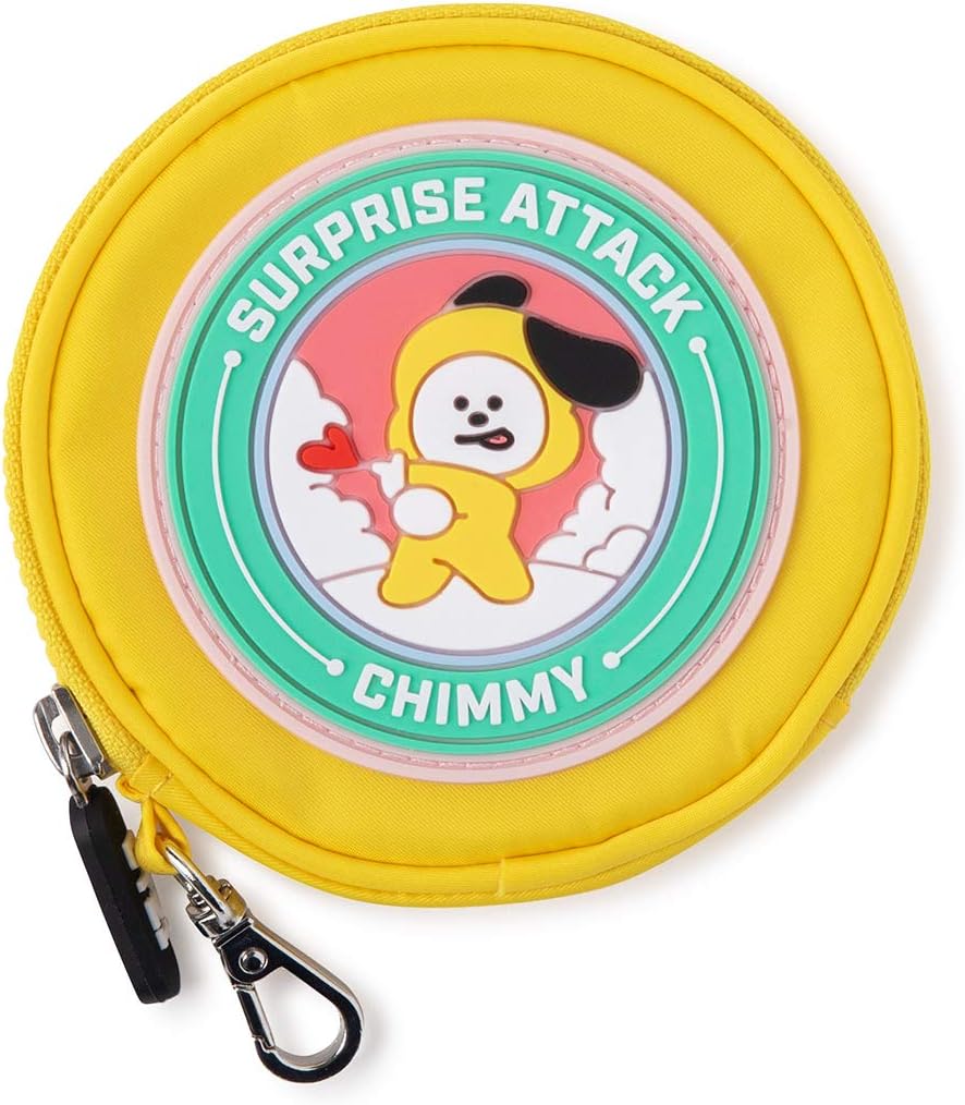 CHIMMY Character Wappen Small Round Coin Purse ID Card Wallet Pouch Bag with Clip, Yellow