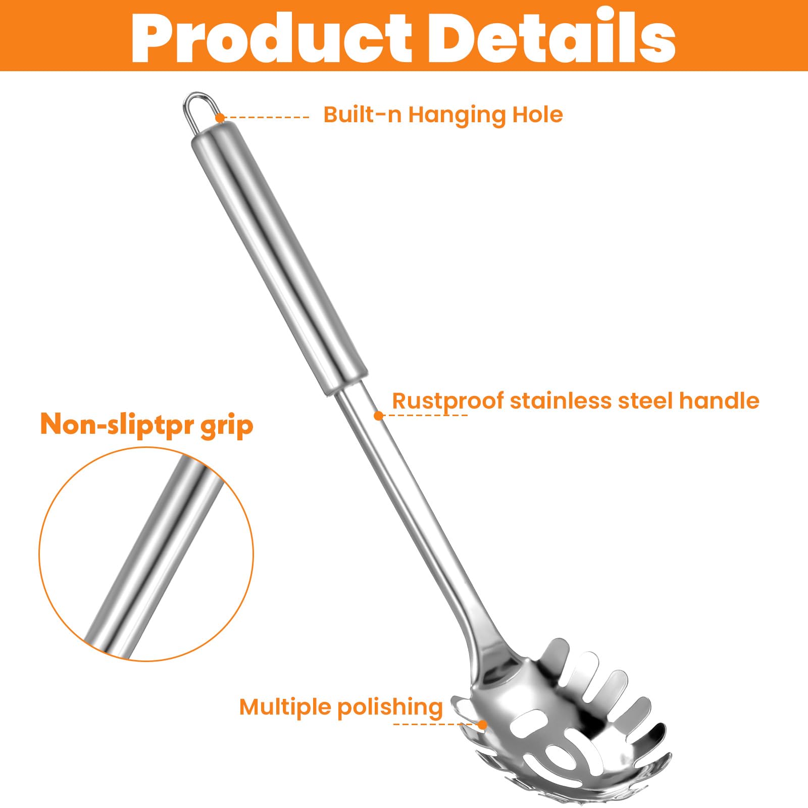 JIEYAO Cuchara de espagueti, cuchara profesional para pasta de acero inoxidable con mango ergonómico, cuchara para espaguetis, alicates para espaguetis, pinzas para espaguetis, pinzas para espaguetis,