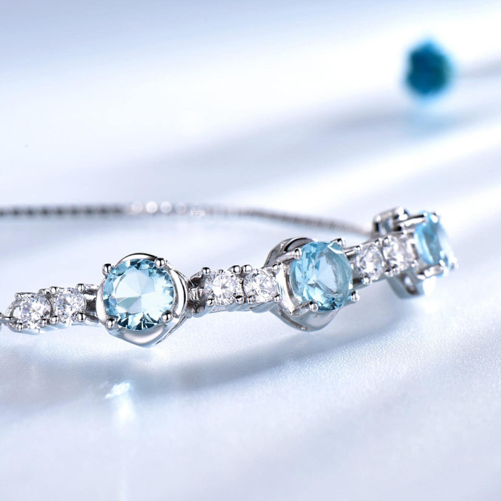 Braccialetti con Pietre Preziose con Topazio Azzurro Naturale Braccialetti Bracciale in Argento Sterling 925 di Lusso per Regali da Donna Espansione Gratuita
