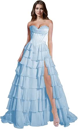 ForElise Strapless Corset Prom Dresses 2025 Long Tiered