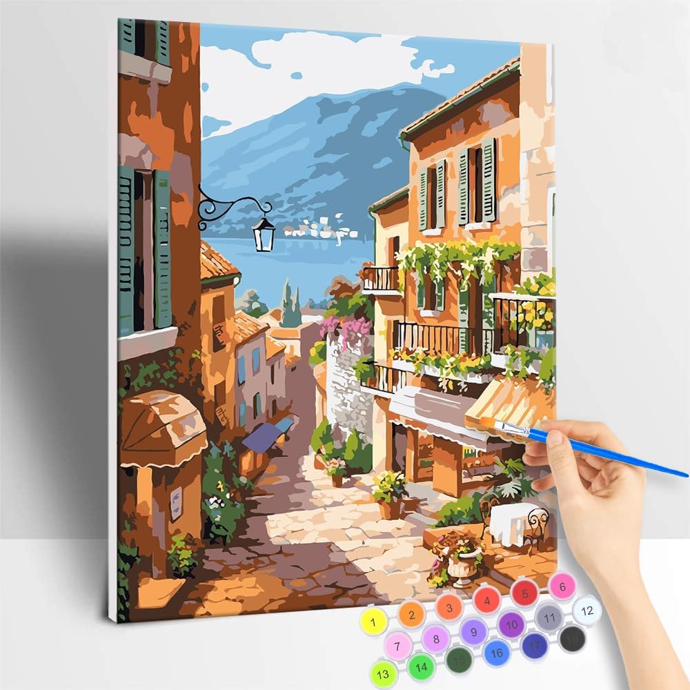 ShengDexin Paint by Numbers Canvas Set for Adults, Beginner-Friendly DIY Arts and Crafts Kit with Wooden Easel, Paint Brushes and Acrylic Paint for Home Decoration - 16 x 20 (DEX-A2)
