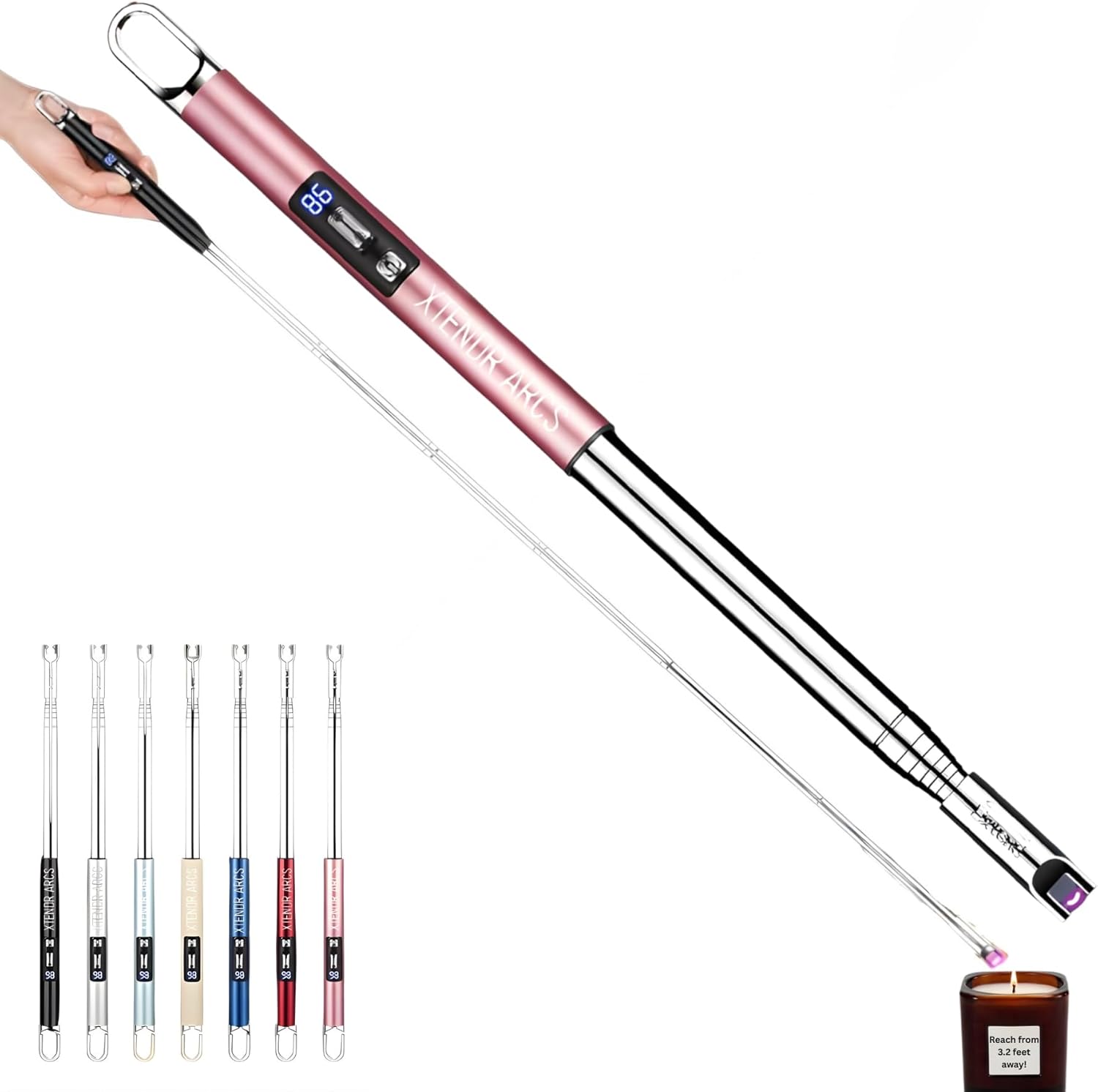 V3 Extendable 3.2 Feet LED Arc Extra Long Flameless Fireplace Stove Electric Candle Lighter for Pilot Light, Grilling, Firepit, Kitchen, BBQ (Pink)