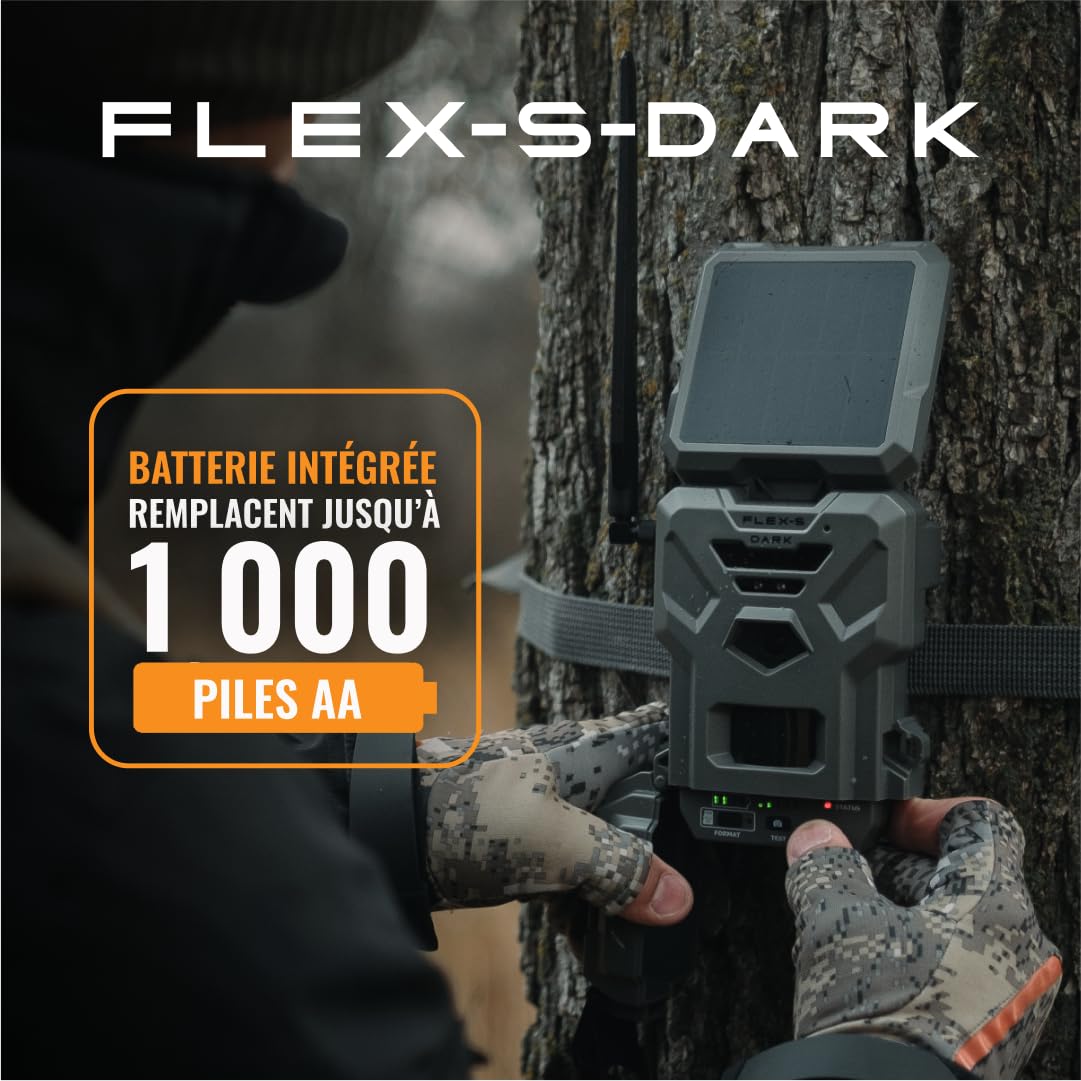 SPYPOINT Flex-S-Dark Caméra de Chasse cellulaire Solaire, Panneau Solaire intégré, Photos 40MP, vidéos 1080p avec Son, caméra sans Lueur Infrarouge, Vision Nocturne, détection de Mouvement | Provenance France. Emballage securisé. Livré avec Facture dont T