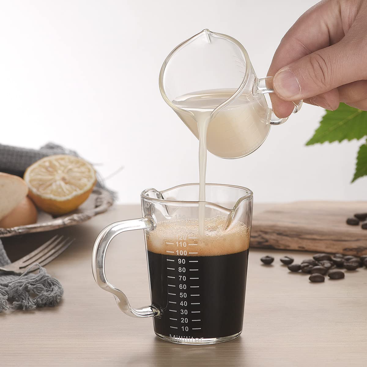 UNIQUE CART 150ML Espresso Measuring Cup for Barista Use | 2.5oz Shot Glass with Scale | Double Spout Milk Pitcher for Pouring & Brewing | U Shape Coffee Measuring Tool-Pack of 1 4