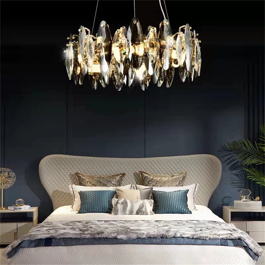 6 Kopf E14 LED Glühbirne Abnehmbare Wohnzimmer Luxus Kristall Hänge Lampe | Freie Höheneinstellung K9 Mehrseitige Kristalle Lichtbrechungsatmosphäre High-End-Luxus Einfacher Wechsel der Glühbirne
