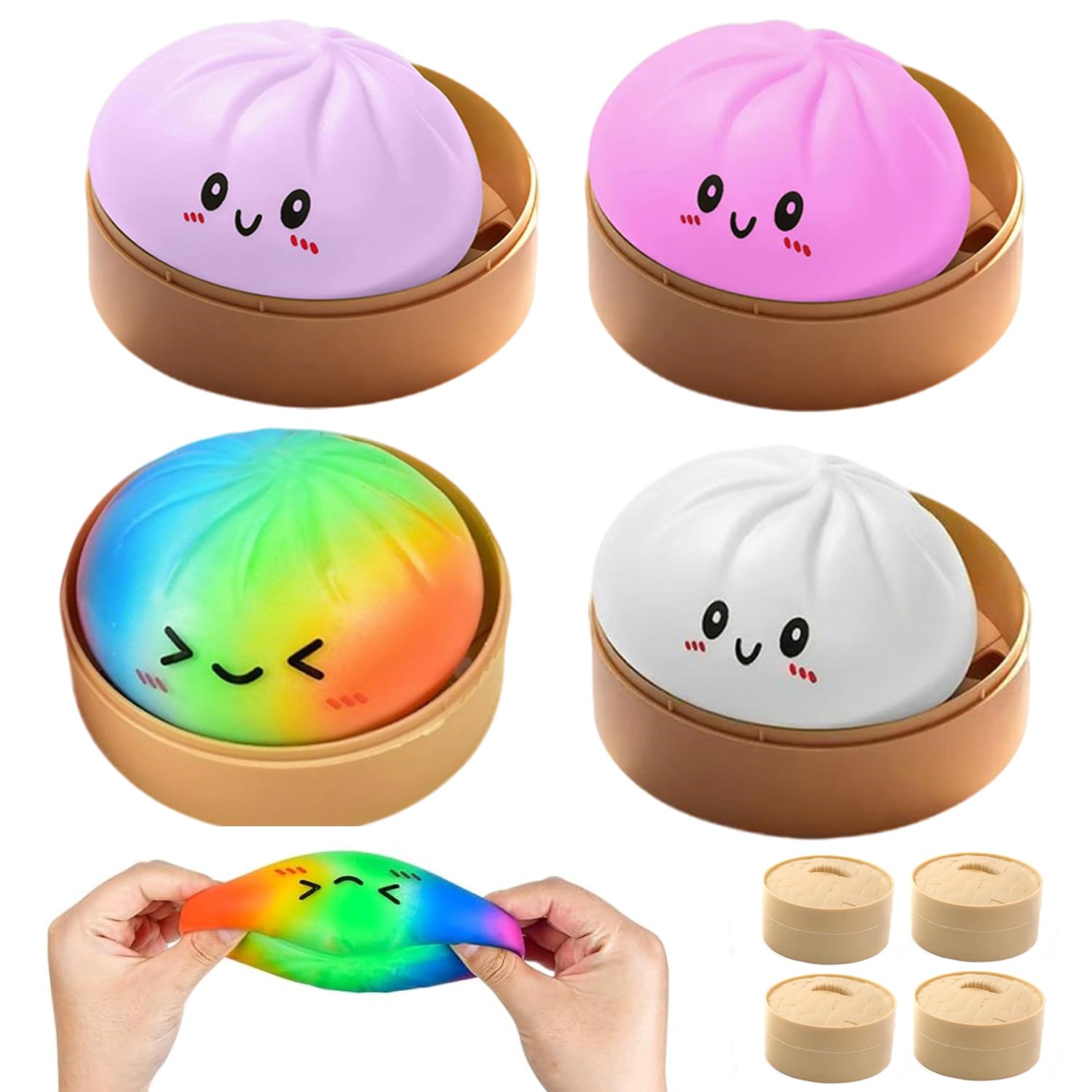 Giocattoli Antistress Gnocco, 4 Pezzi Palline Antistress Gnocco, Dumpling Stress Ball, Dumpling Squishys Toy, giocattolo squishy gnocchi, Glitter Dumpling Squishys, Per Lavoro, Studio, Viaggio E Relax
