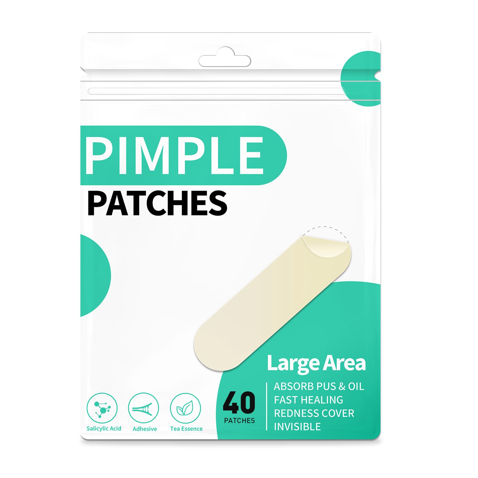 Large Pimple Patches Spot Patches 65mm XL Spot Stickers Acne Treatment Hydrocolloid Patches for Face Forehead Chin Fast Acting Skincare (40 Strips)