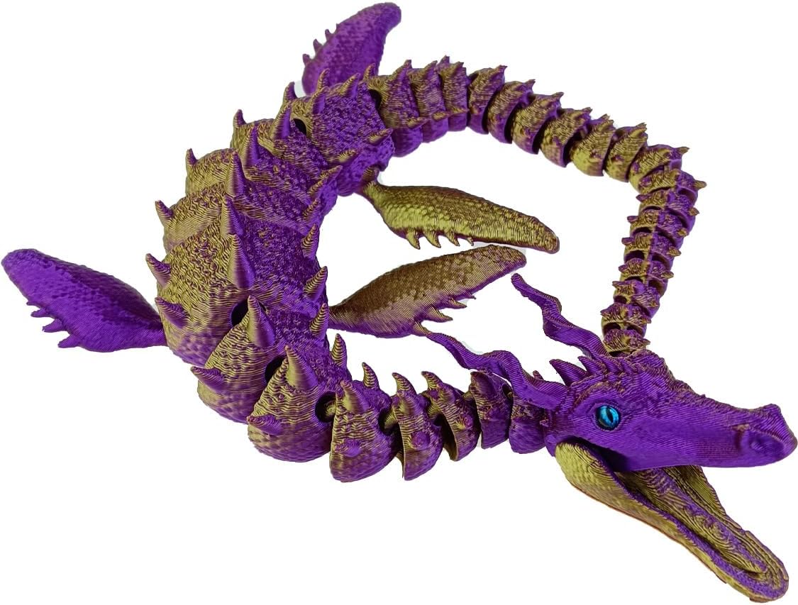 Articulated Dragon Fidget Majestic Sea Dragon with opening mouth 3D Printed Animals Flexible (Black Gold)