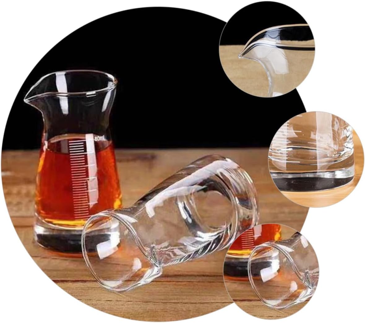 Levemolo 6pcs 80ml Glass Liquid Measuring Cups with Spout for Bars and Home Use, Sturdy Glass Measuring Cups for Liquor and Cocktail Mixing
