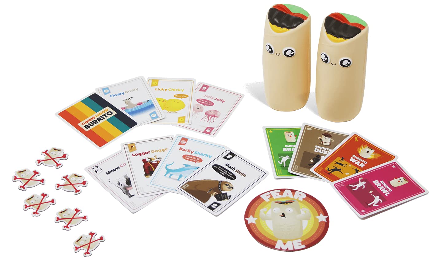 Asmodee - Throw Throw Burrito - Divertente Gioco da Tavolo, con Due Burrito Squishy, Carte da Gioco, 7+ Anni, 2-6 Giocatori, Edizione in Italiano