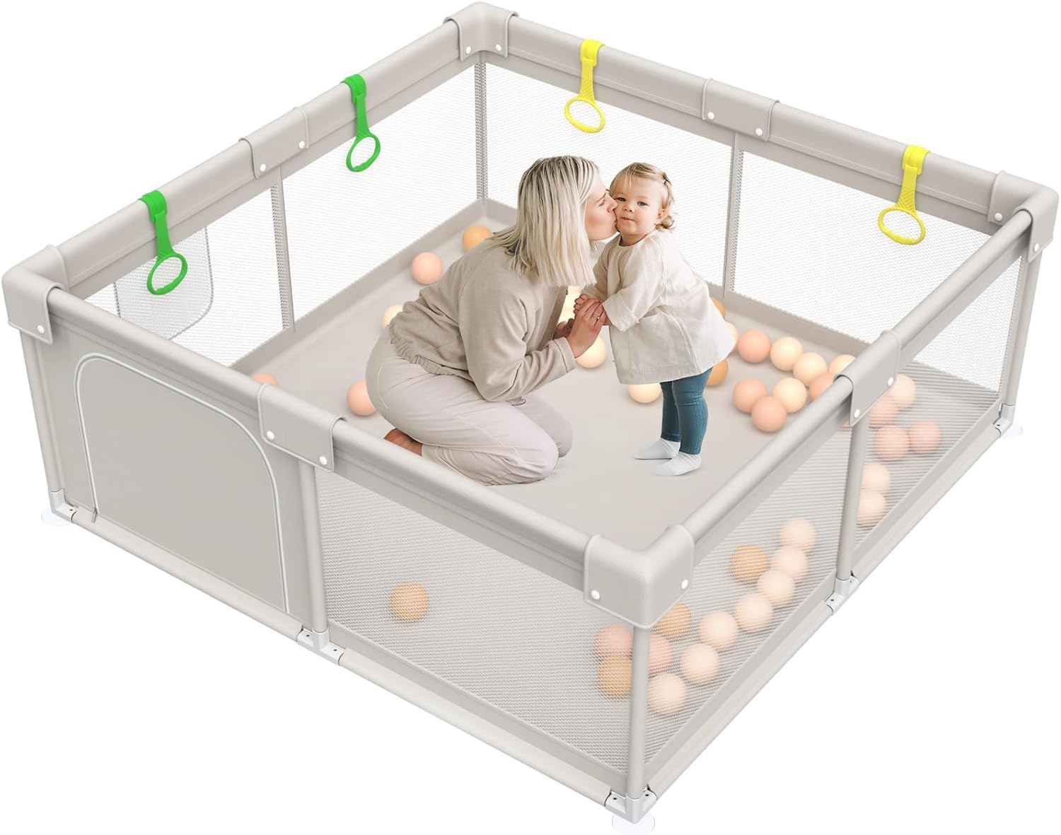 ZEEBABA Baby Playpen, Big Play Pen for Babies(59x59x27inch), Kids Safe Play Center for Babies and Toddlers, Baby Fence Gives Mommy a Break