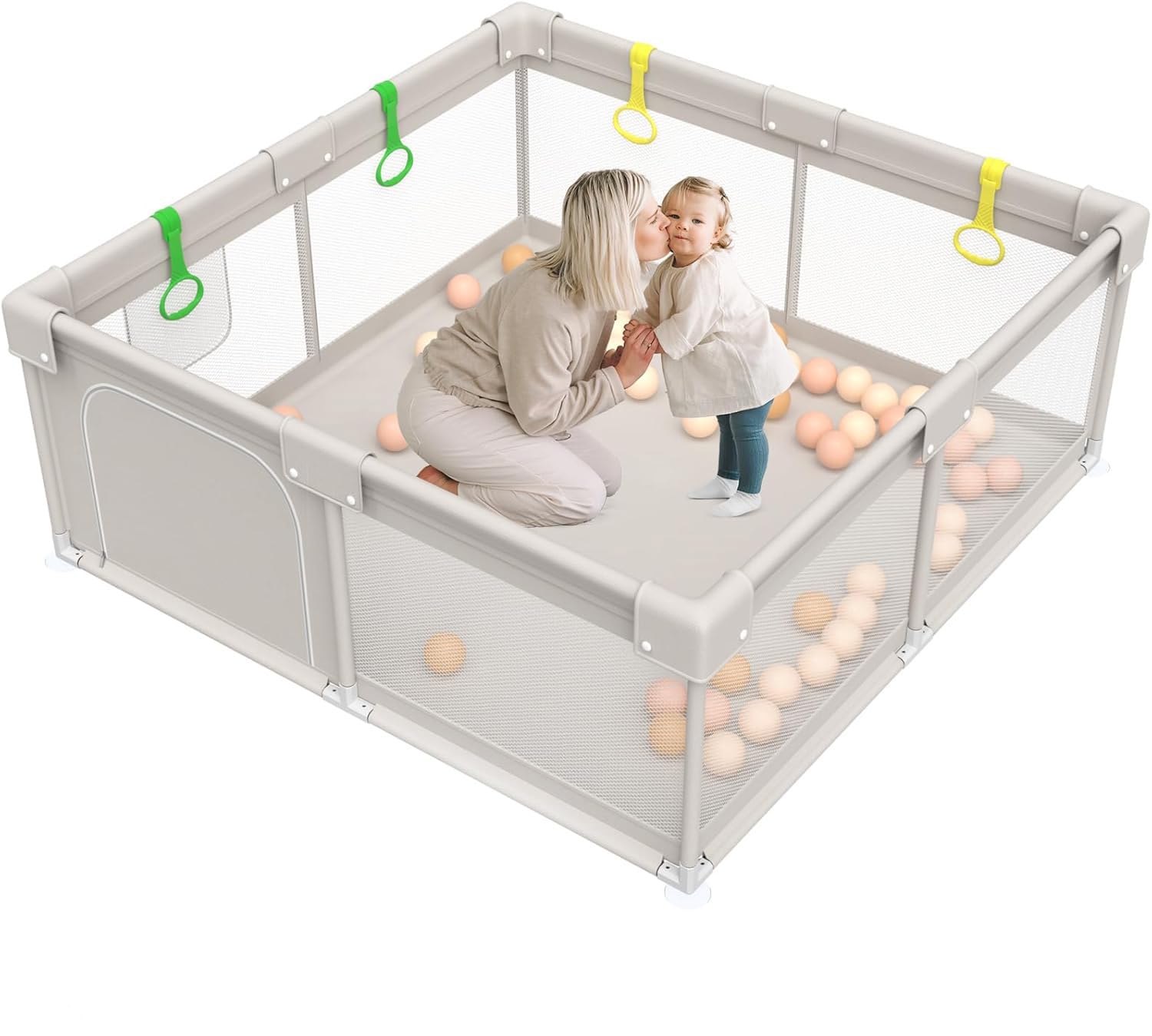 Amazon.co.jp: ZEEBABA Baby Playpen with Mat, 59x59inch Playpen