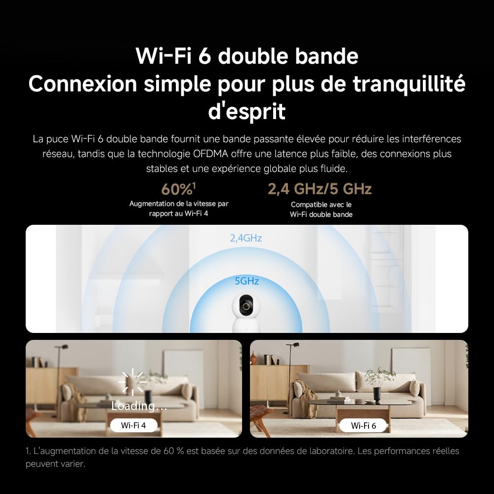 XIAOMI Smart Camera C701 4K Ultra HD, Vision à 360°, Audio bidirectionnel, Vision Nocturne Infrarouge, Wi-FI 6 Double Bande