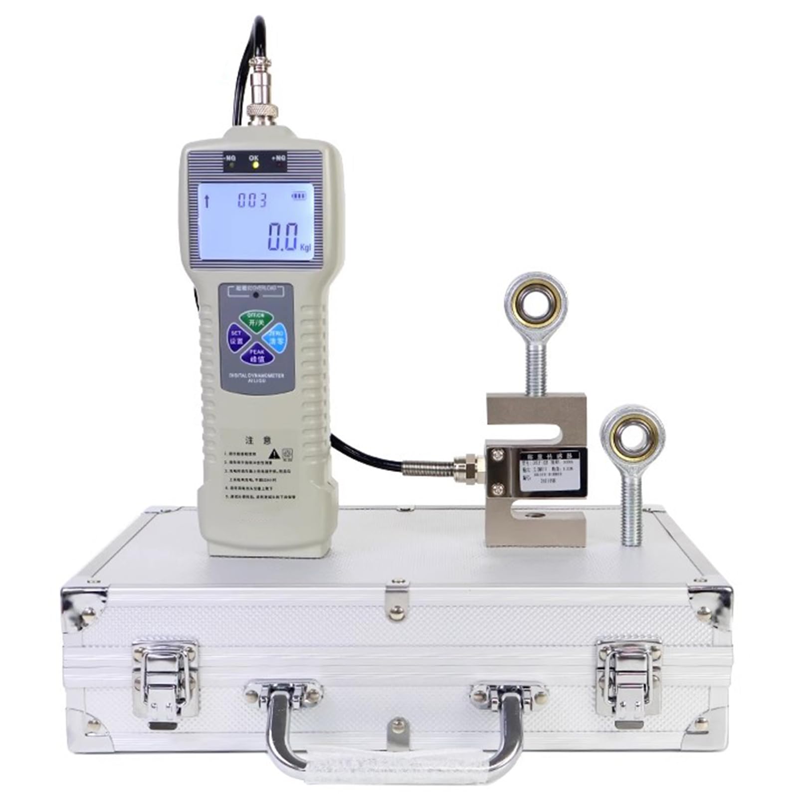 Dynamomètre numérique avec capteur Externe, dynamomètre de Traction-Compression, 3 unités de Mesure (N, kg, LB), avec Mode Temps réel/crête et Sortie de données (500N)