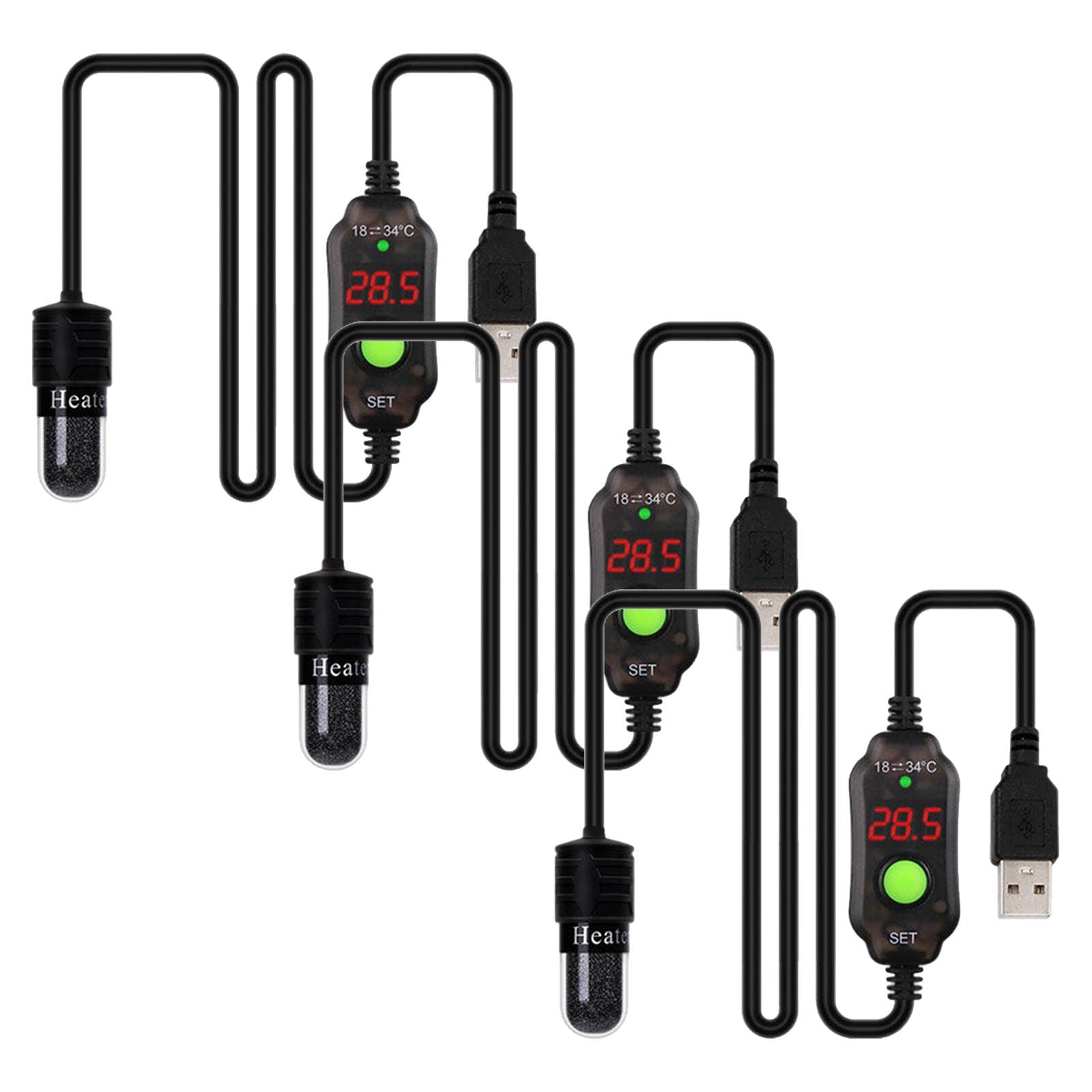 3X Calentador de Acuario Varilla Termostato Sumergible Controlador de Temperatura Ajustable USB Pantalla LED Digital Material Nichrome Protección de