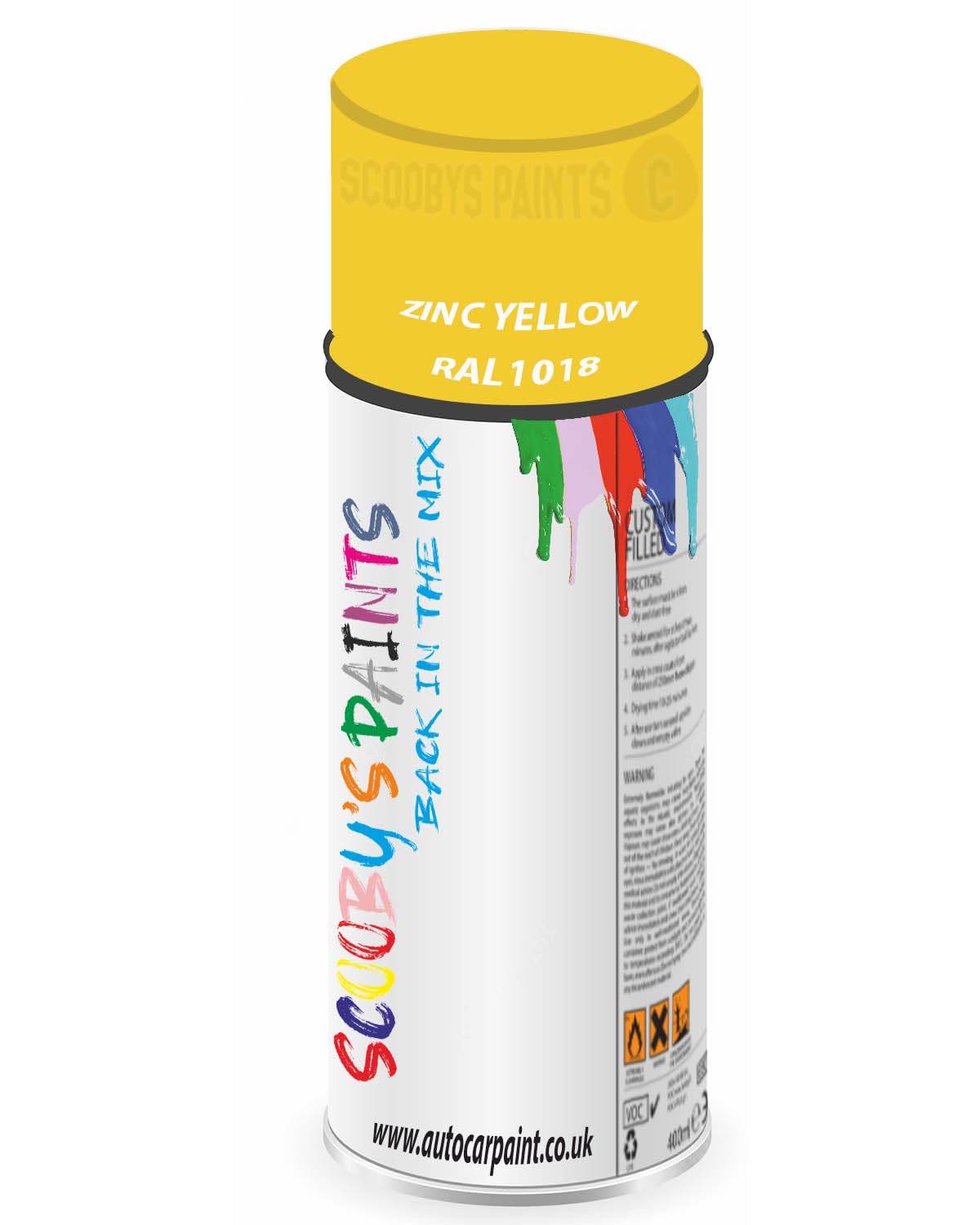 SCOOBYS PAINTS BACK IN THE MIX RAL1018 Zinc yellow 400ML Aerosol Spray Paint RAL Colour Can Gloss Shinny Finish DIY Indoor/Outdoor Wood Plastic Metal Heat Resistant Steel