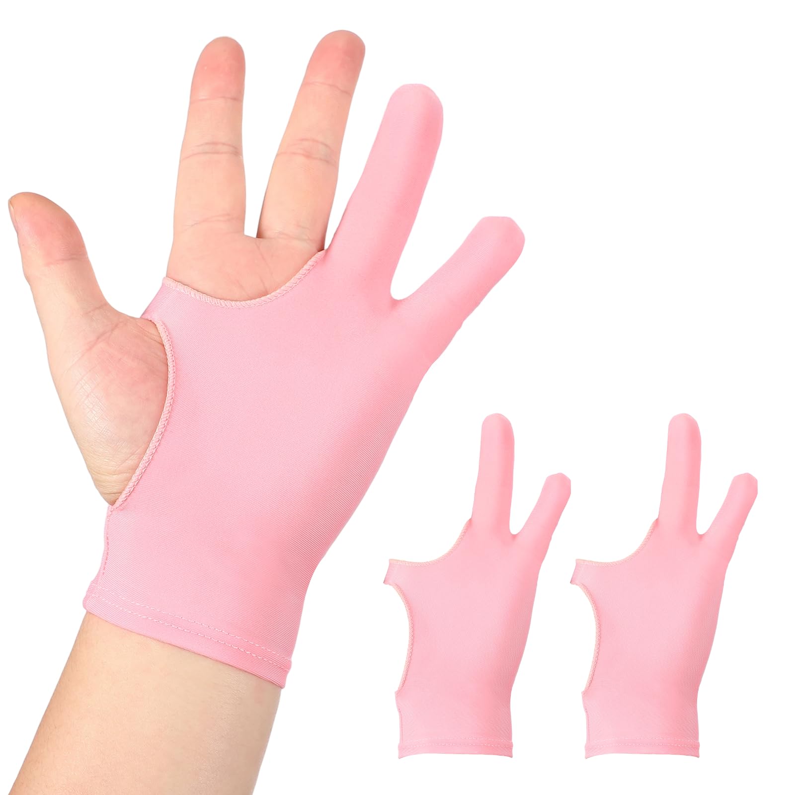 sourcing map 2pcs Artist Drawing Glove, Breathable Graphics Painting Glove with Two Fingers for Right Left Graphic Digital Tablet Paper Sketching (Size S), Pink
