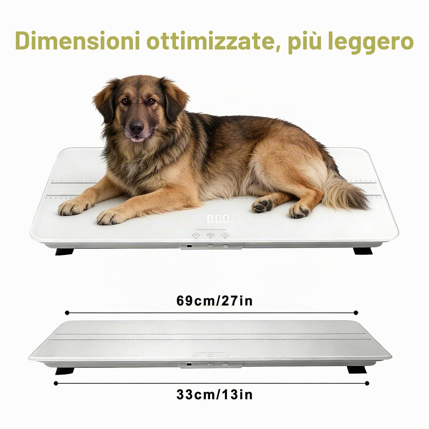 Bilancia digitale per animali domestici per cani e gatti, grande bilancia per cani, max. 100 kg, versione ricaricabile, 3 modalità di pesatura libbre, kg, st, precisione 10 g, 69 x 33 cm