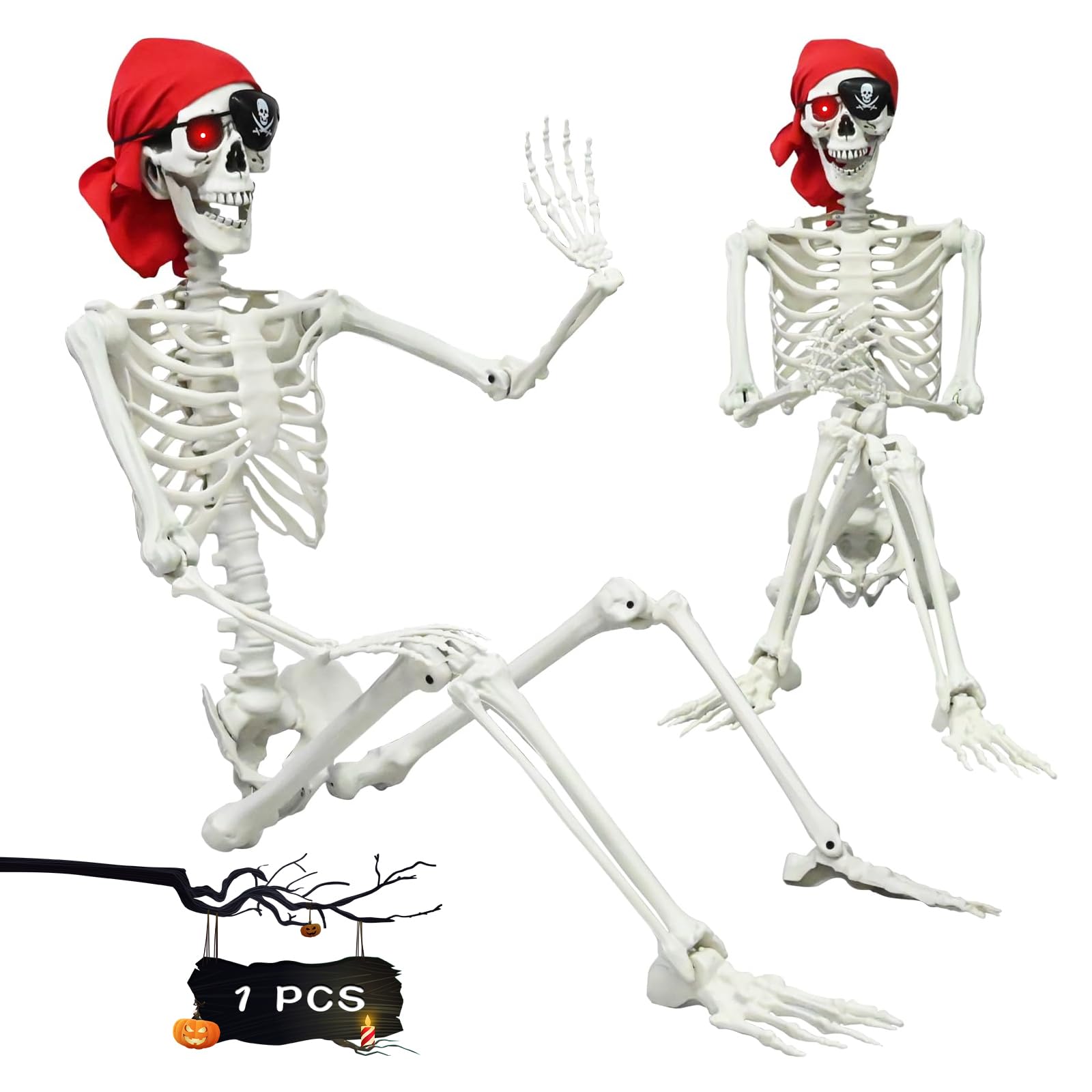 Scheletro Pirata Halloween 165cm - Posabile, Con Bandana E Benda, Per Decorazioni Casa E Giardino - Foto 9