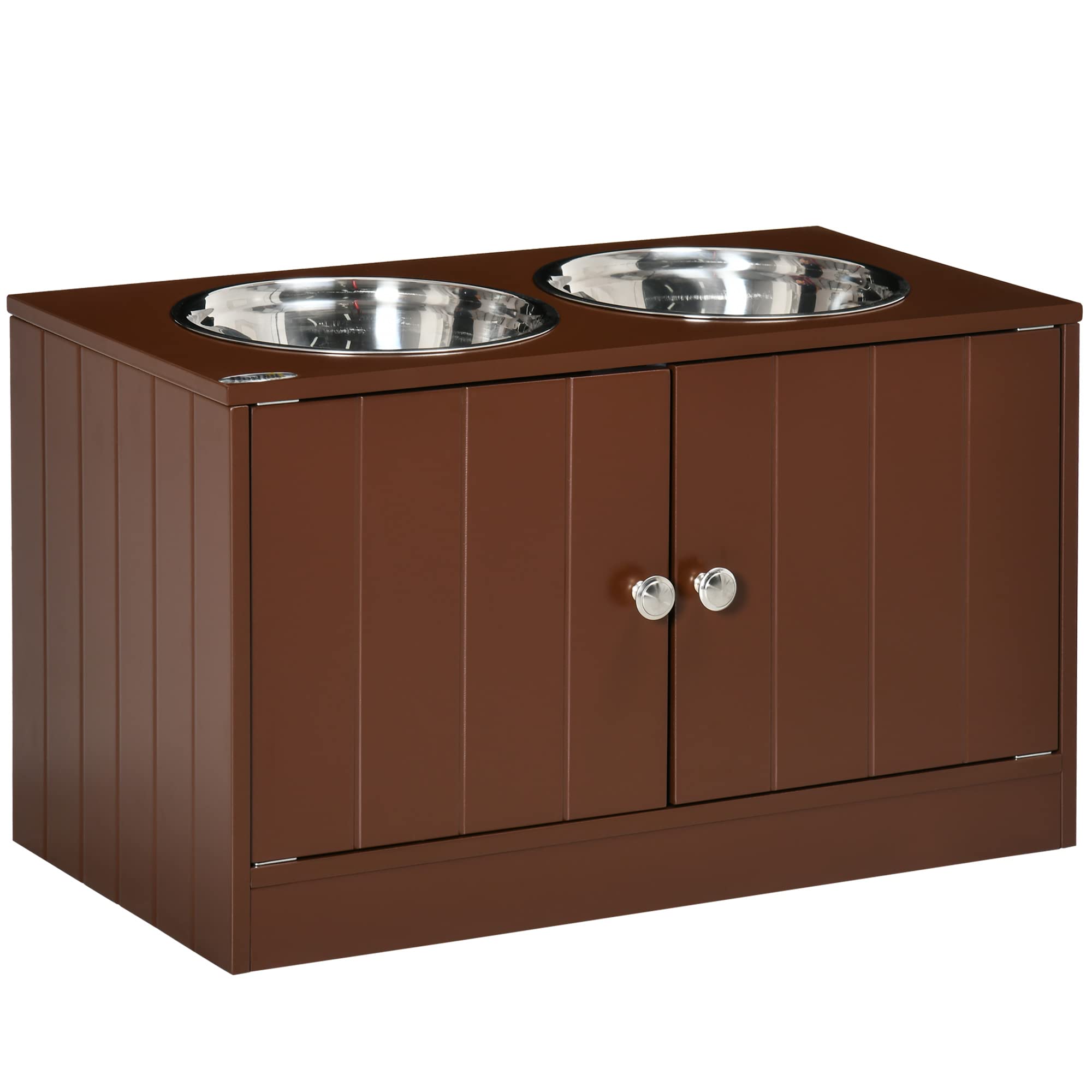 Large Elevated Dog Bowls with Storage Cabinet Containing Large 44L Capacity, Raised Dog Bowl Stand Pet Food Bowl Dog Feeding Station, Brown