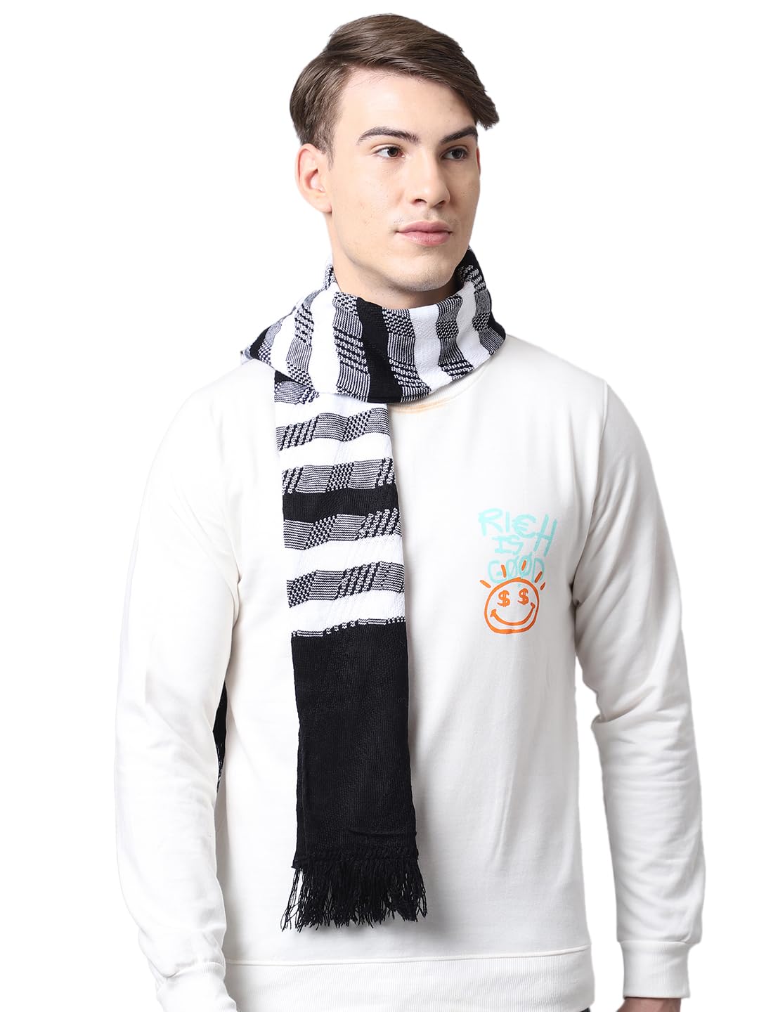 Ombre & Fringe Multicolor Muffler for Everyone (Black::White)-image-33