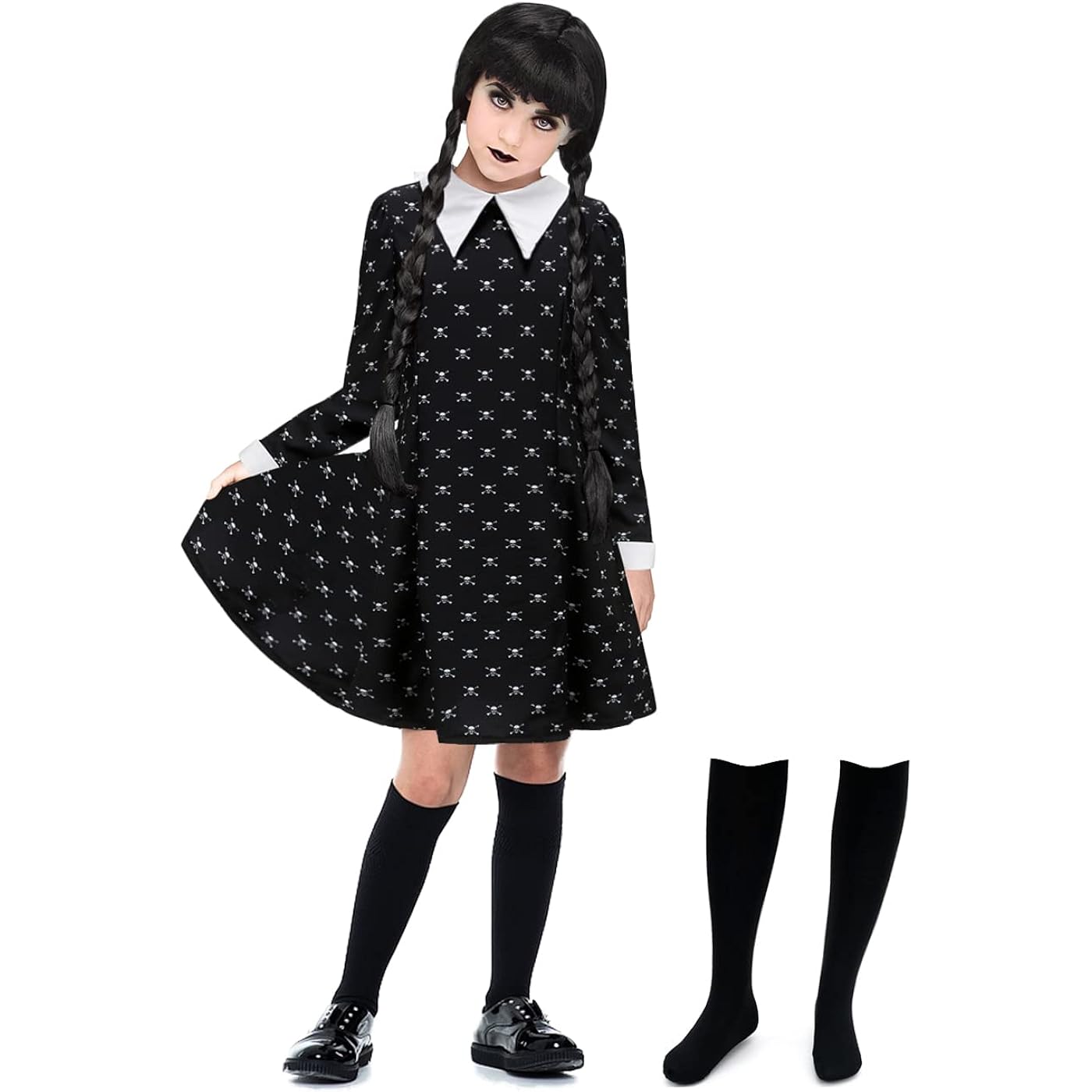 Kids Wednesday Addams Cosplay Costume Dress Addams Family Girls Halloween  Outfit